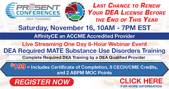 Register Here for 8 Hours of DEA Training on 11/16